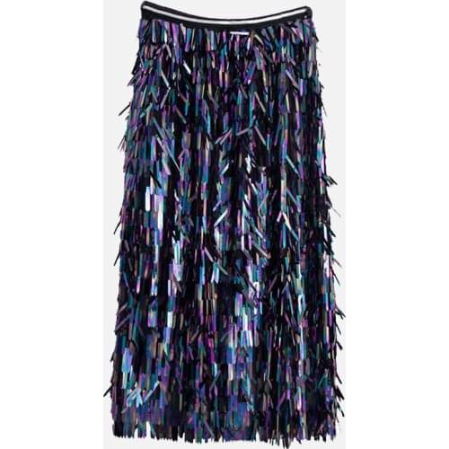 Summer Sequins Sexy Women Black Solid Skirt 2020 High Waist Mid Calf Empire Party Lady Bodycon Sweet Female Casual Pencil Skirts