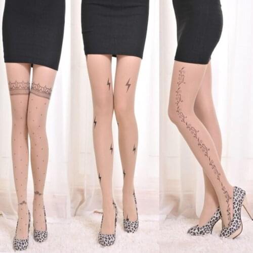 3 Pairs Womens Tights Classic Silk Stockings Thin Lady Vintage Faux Tattoo Stockings Pantyhose Female Hosiery Summer Sexy Meias