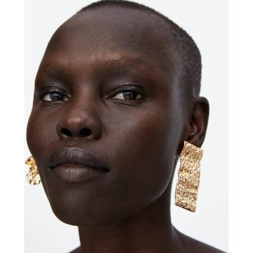 Big Vintage Earrings for Women Gold Geometric Circle & Square Irregular Statement Earring 2019 Metal Earing Fashion Jewelry