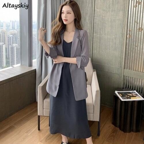 Dress Sets Women Summer Loose New Elegant Leisure Streetwear Blazer Lady Korean Style 2 Pieces Fashion Retro Simple Comfortable