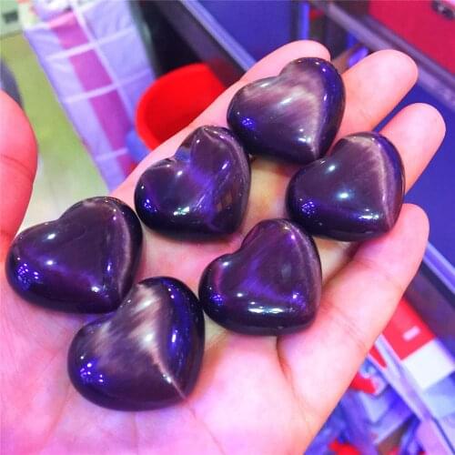 1pcs Free shipping of natural stone purple cat eye hand-carved heart quartz crystal, cat eye crystal heart