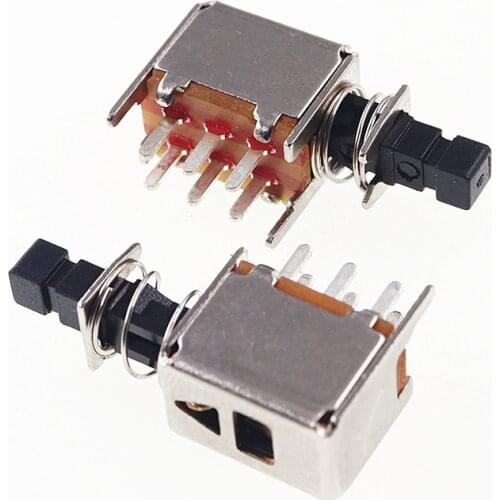 10Pcs Self-Lock Push button Switch DPDT Standard Through Holes Board Right Angle PS-22F02 PushButton Switch On-On 0.2A 30V