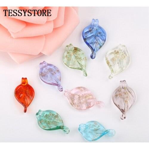2pcs Transparent Leaves Shape Lampwork Beads Gold Dust Glass Beads For Jewelry Making Bracelet Necklace Accessories