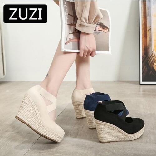 2021 Women 10cm Heel Same Suede Wedge Single Shoes Womens Shallow Mouth Espadrilles Spring and Autumn New Sandals High Heels