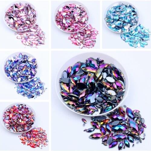 6x12mm 50pcs Acrylic Rhinestones Flatback Pointed Marquise Earth Facets AB Colors Glue On Crafts Beads DIY Jewelry Making
