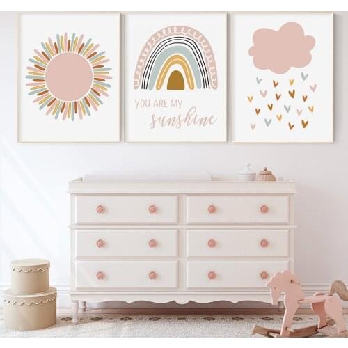 5D Diamond Painting Girl Boho Pink Rainbow Clouds You Are My Sunshine Diamond Embroidery Cross Stitch Kit Home Decoration Art
