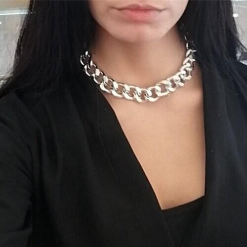 New Fashion Women Men Cool Punk Goth Silver Color Stainless Steel Cuban Link Chain Collar Choker Necklace Jewelry Accessories