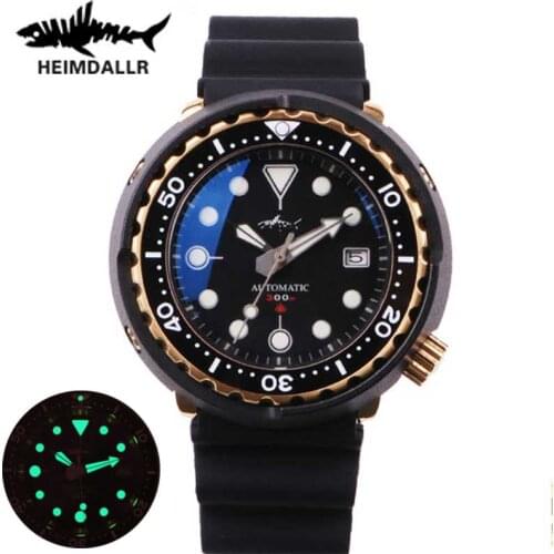 HEIMDALLR Black Tuna Steel Dive 200m Automatic Watch Men Sapphire Crystal Japan NH35A Diver Watch C3 Super Luminous Watches Man