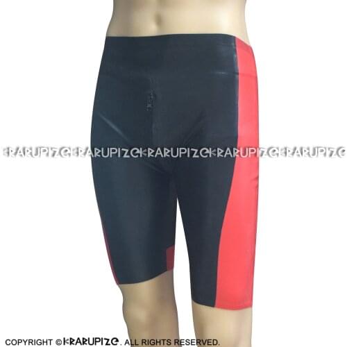 Black And Red Trims At Two Sides Sexy Long Leg Latex Boxer Shorts With Fronts Zipper Rubber Boyshorts Bottoms DK-0184