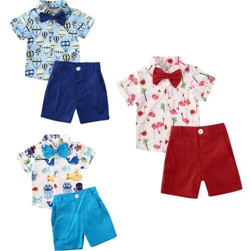 1-5Y Toddler Kids Baby Boys Clothes Gentleman Short Sleeve T-shirt Tops+Short Pants 2pcs Summer Outfits