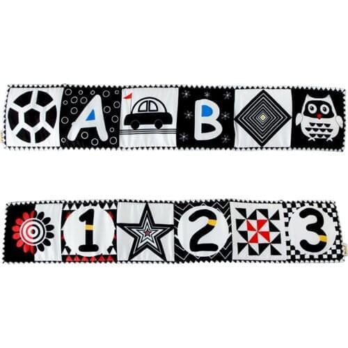 Double-Sided Cloth Book Decor Baby Clip-on Crib-Sided Book Toy Black White Series Cloth Book Baby Crib Cloth Book