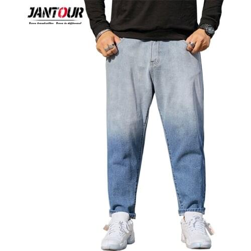 Spring Autumn Mens Baggy Jeans Mens Cotton Casual Elastic Straight Denim Trousers Wide Leg Ankle Pants Oversized 40 42 44 46