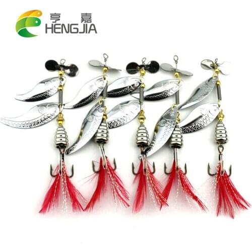 HENGJIA 5PCS spinnerbaits hard metal spinner spoons trolling blade sequins pesca fishing tackles