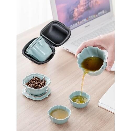 LUWU ceramic teapot gaiwan with 2 cups portable travel tea set with travel bag