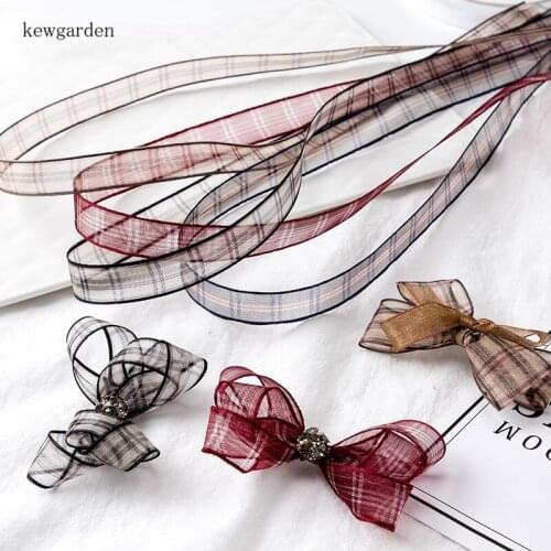 Kewgarden DIY Brooch Earrings Hair Accessories Plaid Organza Ribbon 16mm 25mm Handmade Tape Packing Gauze Webbing 8 Yards