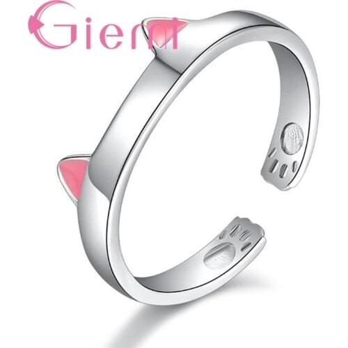 Hot Design Couple Lovers Cute Cat Adjustable 925 Sterling Silver Rings Design with Two Colors High Quality Women Bague