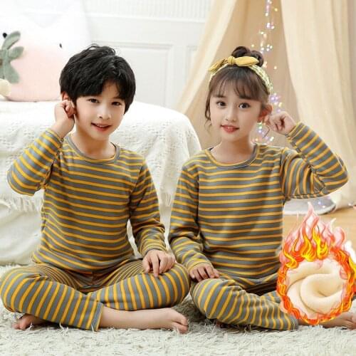 Teenagers Girls Thermal Underwear Set Childrens Pajamas Sets 2021 Winter Warm Plus Baby Boys Velvet Sleewpear New Kids Homewear