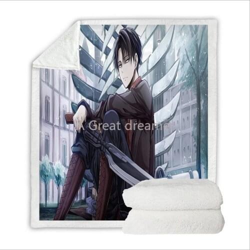 New 3D Attack On Titan Coral Blanket Anime Sherpa Fleece Throw Sofa Blanket Travel Bed Cover Cartoon Bedspread Kids Gift