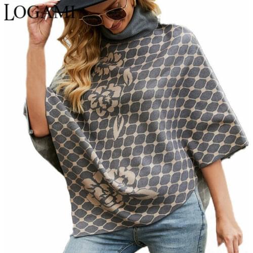 LOGAMI Lapel Flower Print Cloak Shawl for Women Autumn Winter Loose Oversized Coat Poncho