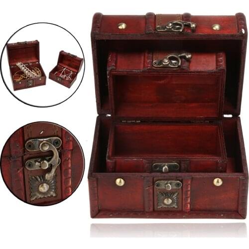 2Pcs Vintage Wooden Case Jewelry Storage Box Small Treasure Chest Wood Crate Case Home Storage Boxes