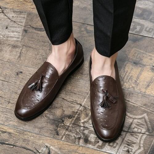 Fashionsummer old lather mens italian wear lether formal skool men skin leather for Moccasins stylish black moccasins trend