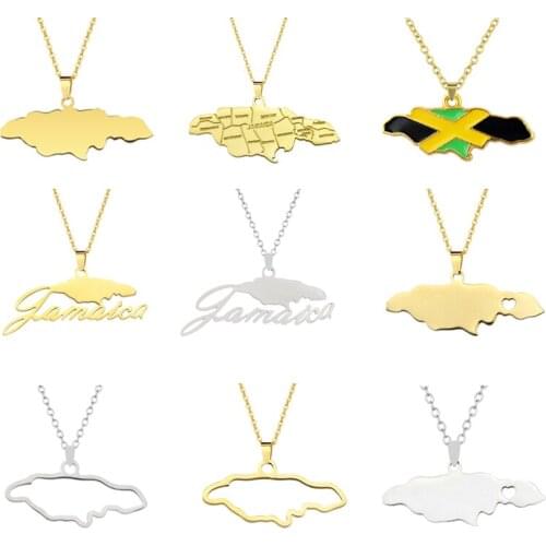 Fashion Christmas gifts Stainless Steel Heart Jamaica Map Pendant Necklaces Trendy Heart Map Jewelry