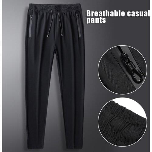 Mens Ice Cool Breathable Pants with Zipper Side Pocket Drawstring Waist Elastic Jogger Sweatpants NYZ Shop