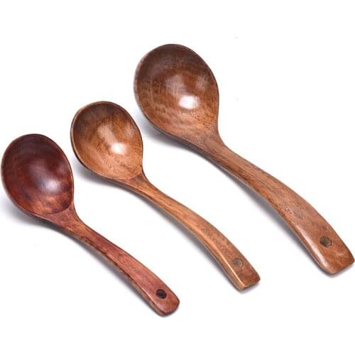 Natural Wooden Large Soup Scoops Long Handle Cooking Scoop Wood Ramen Rice Spoon Soup Ladle Catering Tableware Kitchen Utensil