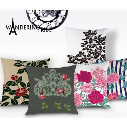 Nordic Flower Pillow Cover Red Colorful Floral Cushion Covers Sofa Pillows Case Plant Home Decorative Luxury Car Sofa Cushions