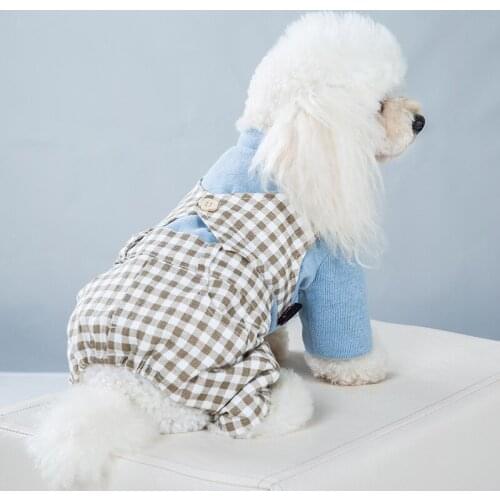 New Dog Clothes for Fall/winter Plus Cotton Padded Small Dog Four-legged Cotton-padded Clothes Lattice Lovers Pet Clothes
