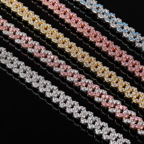 2020 new 9mm iced out bling cz Miami cuban link chain Two tone With White &Pink cz choker necklace silver color women jewelry