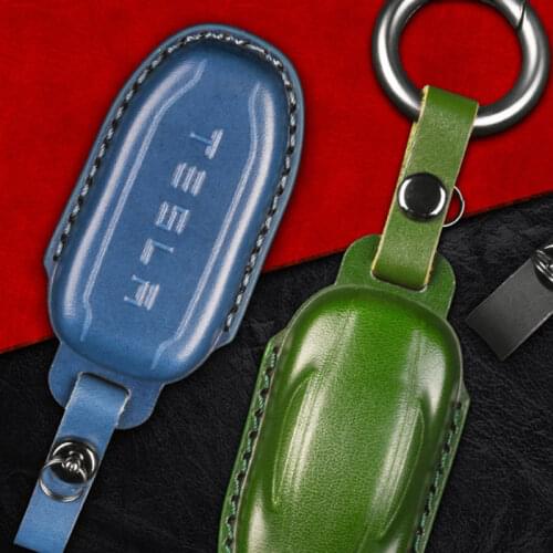 2021 New Car Key Case Cover KeyChain Protector For Tesla Model 3 X Y S Styling Accessories Leather Handmake Black Red