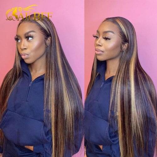 Highlight Brown 4x4 Lace Closure Wig Honey Blonde Human Hair Wigs Malaysian Straight Pre-plucked 13x4 Lace Wigs Human Hair