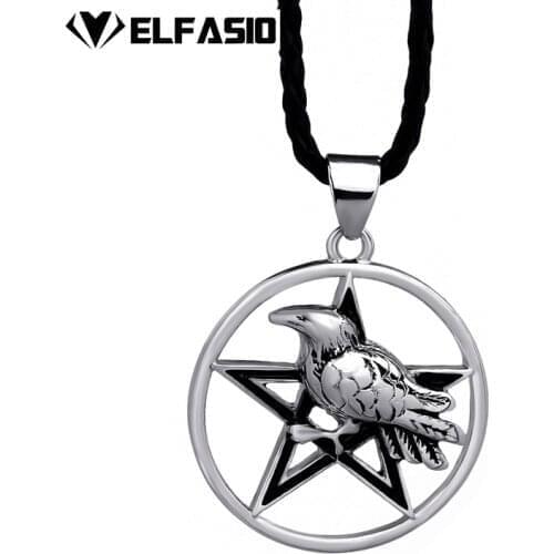 Mens Silver Black Star Crow Witchcraft Amulet Pewter Pendant with Necklace Jewelry LP300