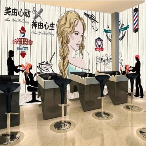 Custom Barber Shop Hair Salon Background Wood Plank Textured Mural Wallpaper 3D Beauty Salon Wall Paper Papel De Parede 3d