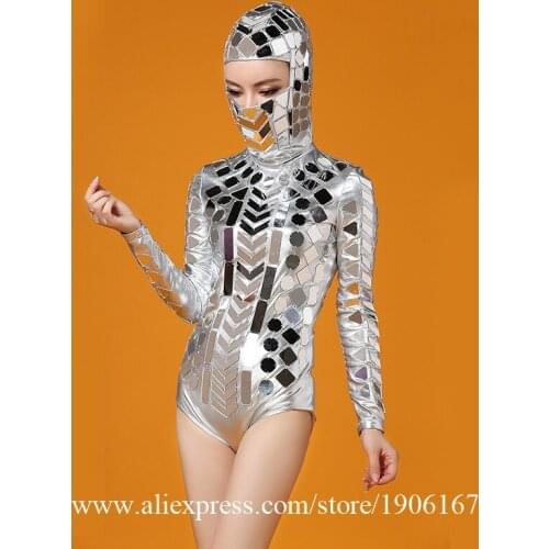 Sexy Lady Bar Nightclub Silver Evening Dress Female Singer Dj Dance Moder Mirror Clothes Ballroom Costume Performance Stage Suit