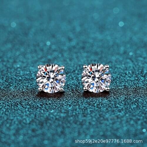 Passed Diamond Test Excellent Moissanite 925 Sterling Silver Ear Studs 4 Claws Earrings 0.6-2ct Cute Jewelry for Birthday Party