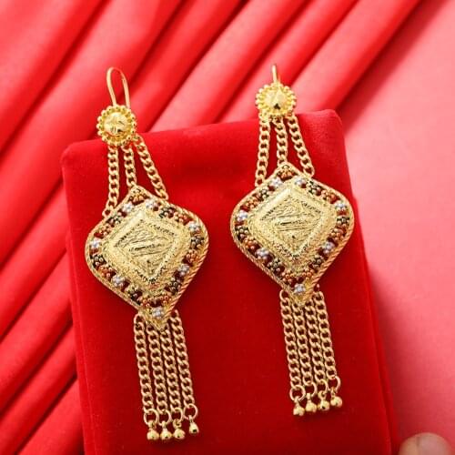 Dubai Gold Color Earrings 24K For Women Wedding Jewelry Womens Earrings For Girls Bridal Wife Gifts African Dubai French