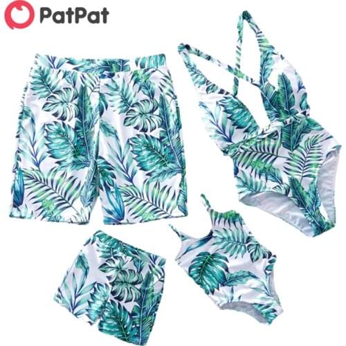 PatPat New Arrival Stylish Leaf Printed Matching Swimsuit Family Look Floral full print Multi-color One-piece Matching Swimwear