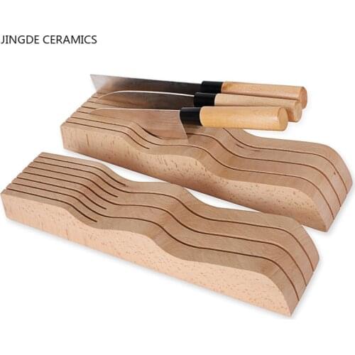 Modern household knife holder kitchen supplies solid wood horizontal drawer knife seat beech storage rack tool storage rack