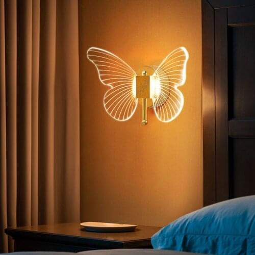 LED Butterfly Wall Lamp Indoor Lighting Wall Lampras For Home Bedroom Bedside Living Room Decoration Background Staircase Light