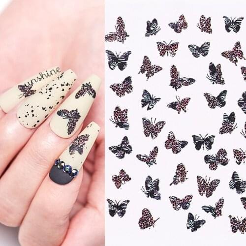 Spring Flowers 3D Nail Stickers Butterfly Leopard Adhesive Nail Transfer Decals Sliders Wraps Colorful DIY Nail Art Decorarion