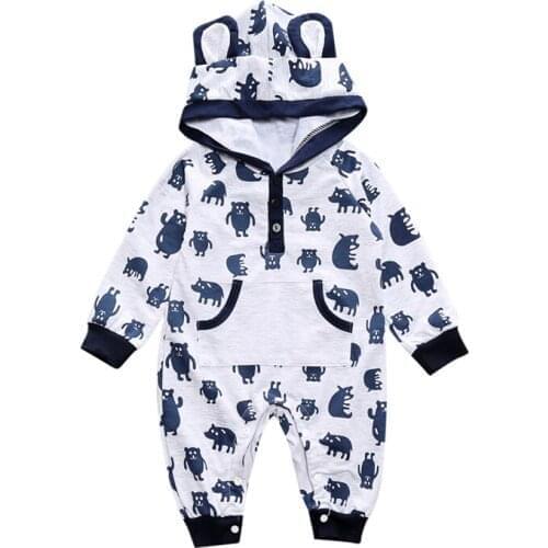 Spring Cartoon cartoon animal Pattern Hooded Baby Rompers Newborn Clothing Cotton Long Sleeve Jumpsuits Boys Girls Outerwear Cos