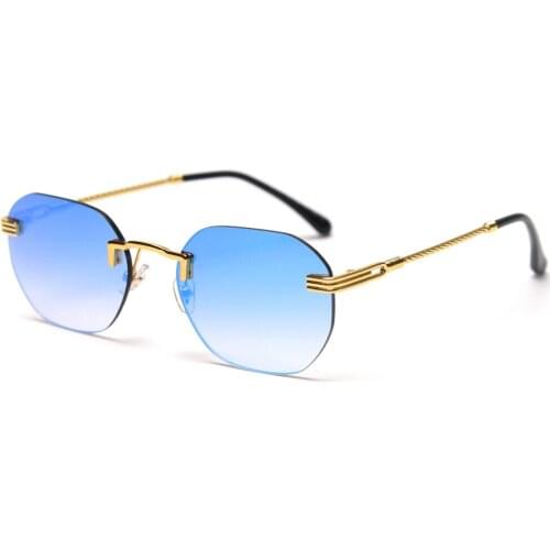 Veshion Rimless Sunglasses Men Square Mirror Blue Red Green Frameless Retro Sun Glasses for Women Metal Gold Uv400 High Quality