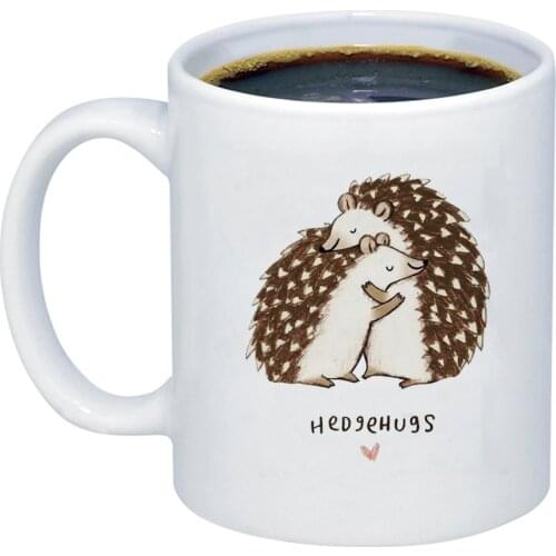 Funny Hedgehog Love Coffee Mug Cup Hug Tea Mugs Cups Lid Spoon Anniversary Valentine Wedding Wife Husband Gift Mug