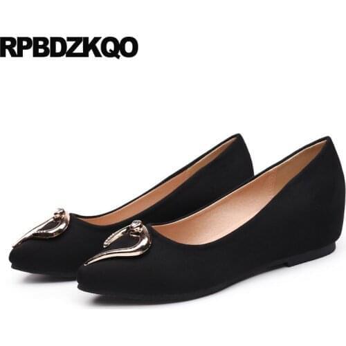 Increase hidden 2018 metal size 4 34 modern black designer round toe gray ladies mid heels shoes suede female wedge fashion