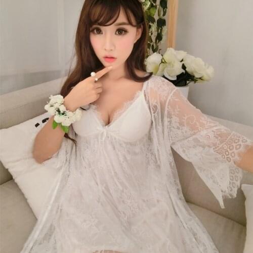 Ladies' Summer Cup Gown With Lace Seduction Bra Style Nightgown With Boob Cushion Lounge Intimate Lingerie Elegant Bathrobe