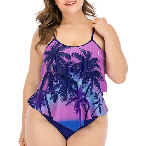 Coconut Tree Plus Size Ruffle Tankini Swimsuit Push Up Pads Large Size Womens Swimwear Two Piece Oversize Big Size Bathing Suit