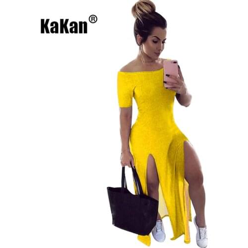KaKan European and American new womens dress with a shoulder width loosened fork dress 2020 summer sexy dress