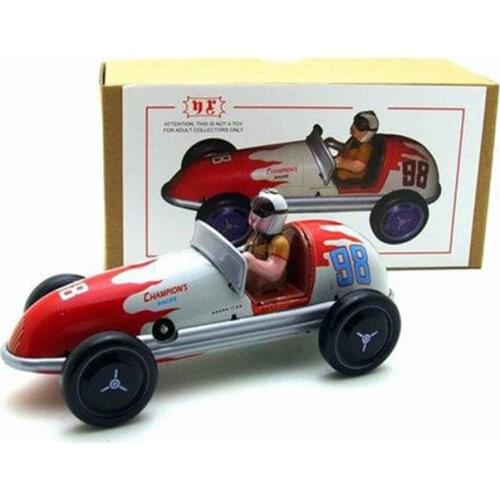 Tinplate Nostalgic Clockwork Chain Toy Photography Props Retro Racing Someone In The Car Tin Toys